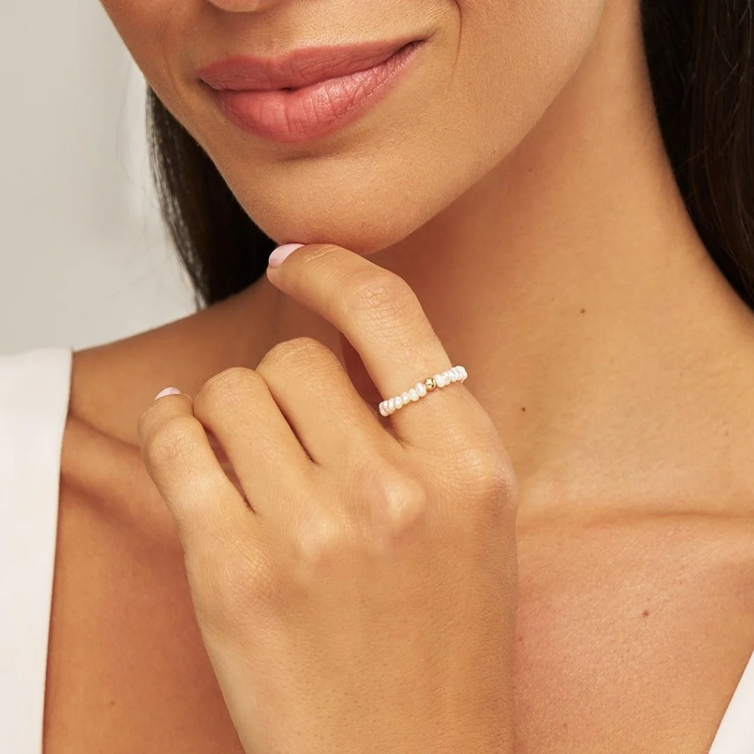 Gold Small Pearl Beaded Ring - Image 2