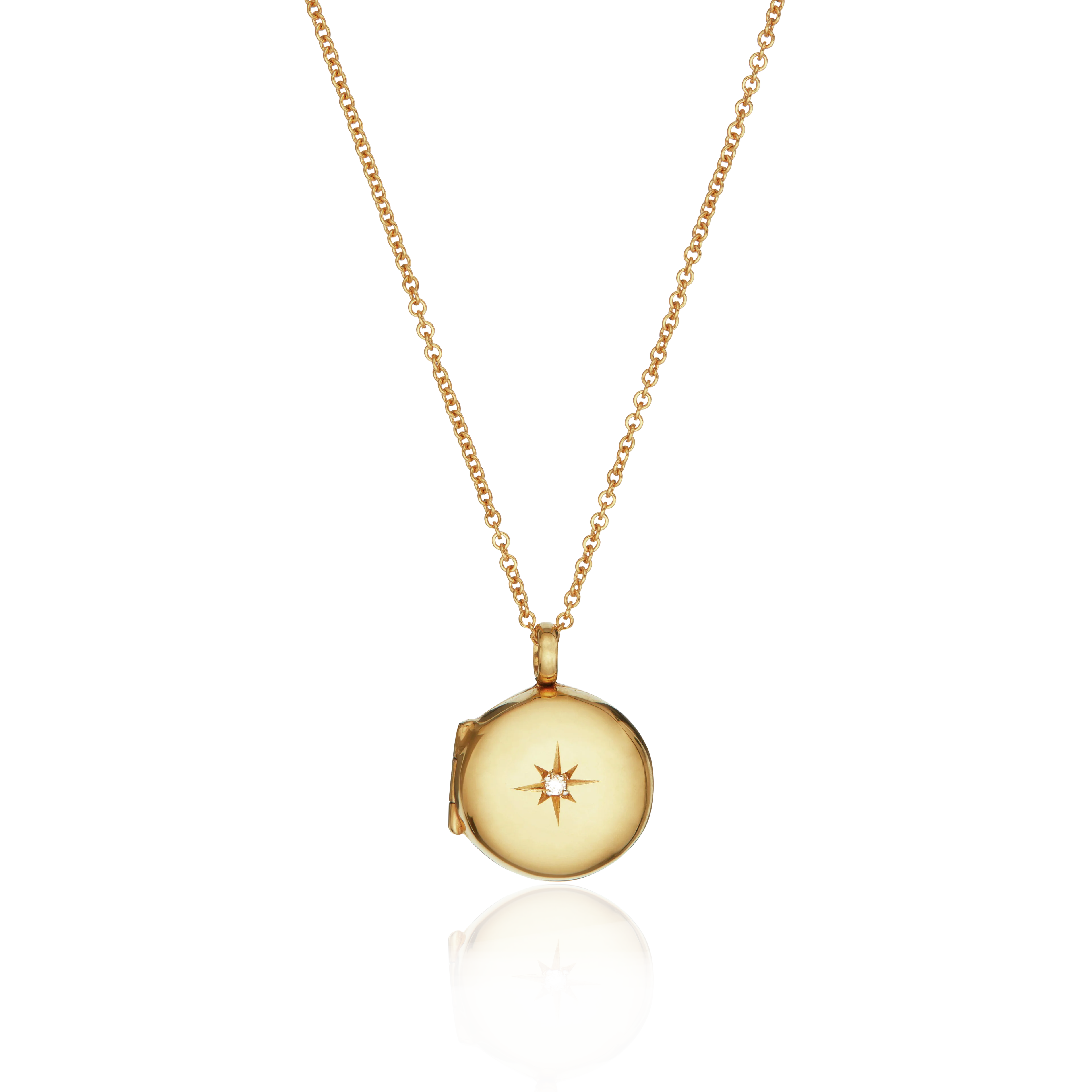 Gold Small Round Diamond Locket Necklace