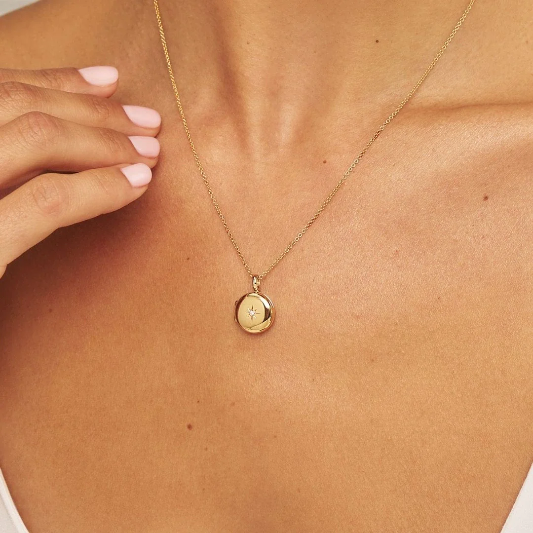 Gold Small Round Diamond Locket Necklace - Image 2