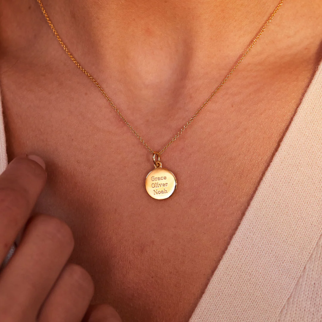 Gold Small Round Engraved Disc Necklace - Image 3