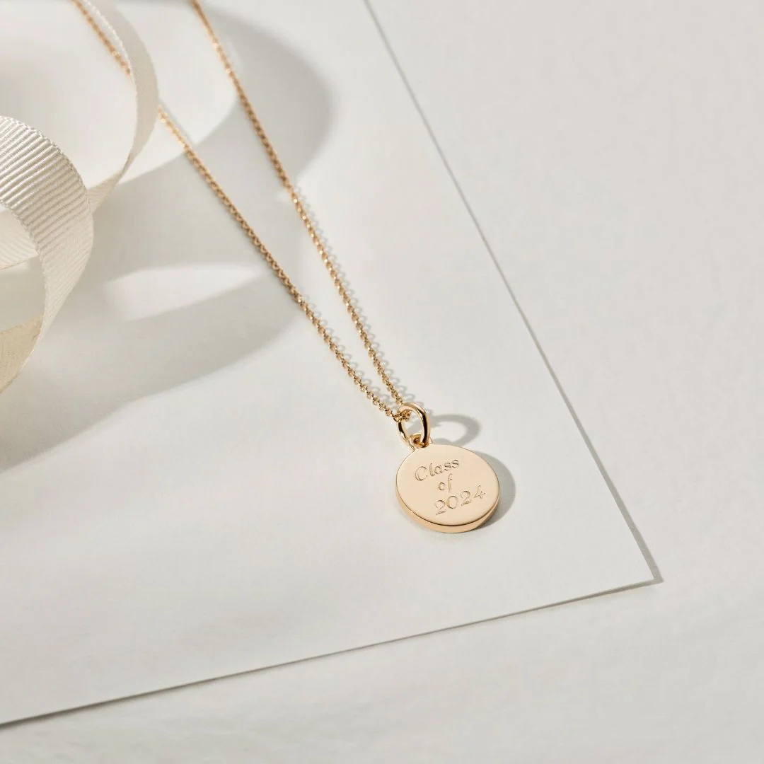 Gold Small Round Engraved Disc Necklace - Image 5