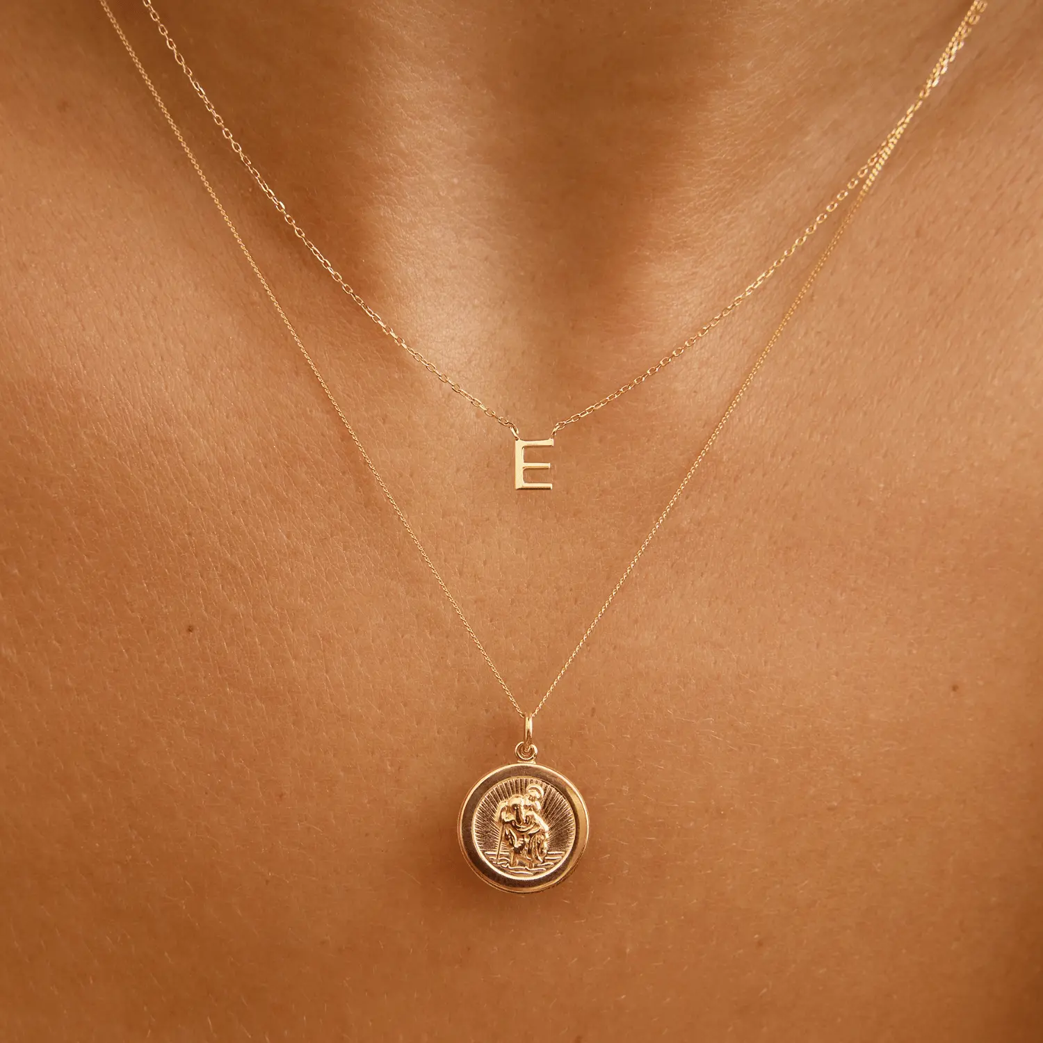 Solid Gold Small Round St Christopher Medallion Necklace - Image 2
