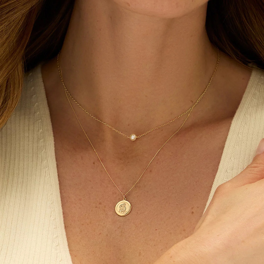 Solid Gold Small Round St Christopher Medallion Necklace - Image 8