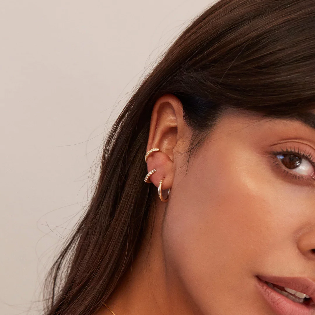 Solid Gold Small Rounded Hoop Earrings - Image 6