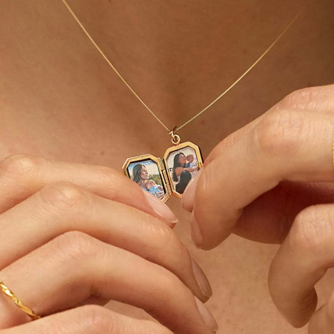 Gold Small Square Locket Necklace - Image 3