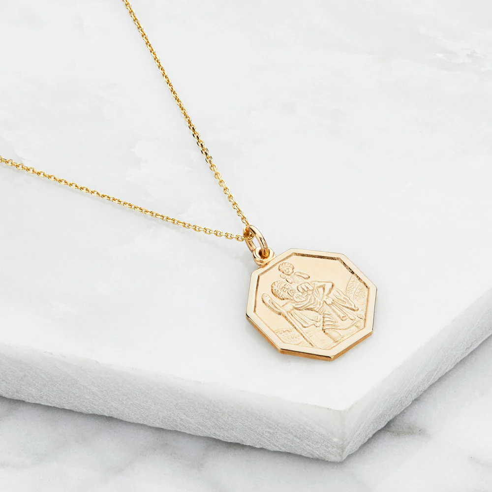 Gold St Christopher Octagonal Medallion Necklace - Image 3