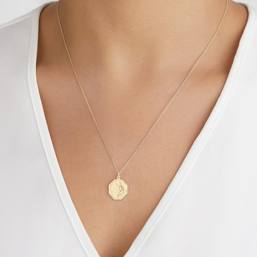 Gold St Christopher Octagonal Medallion Necklace - Image 4