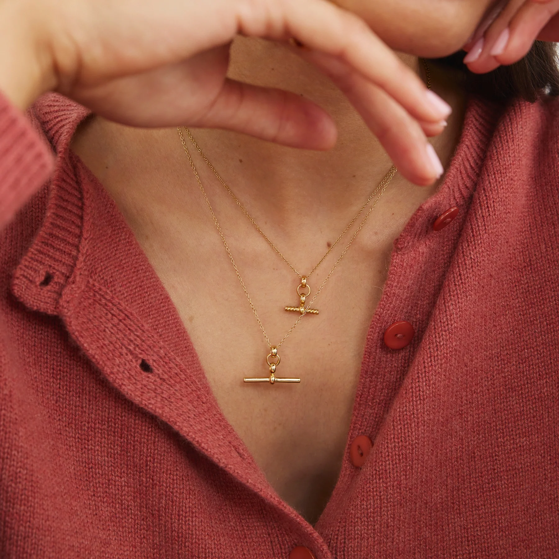 Gold T-Bar Necklace - Image 3