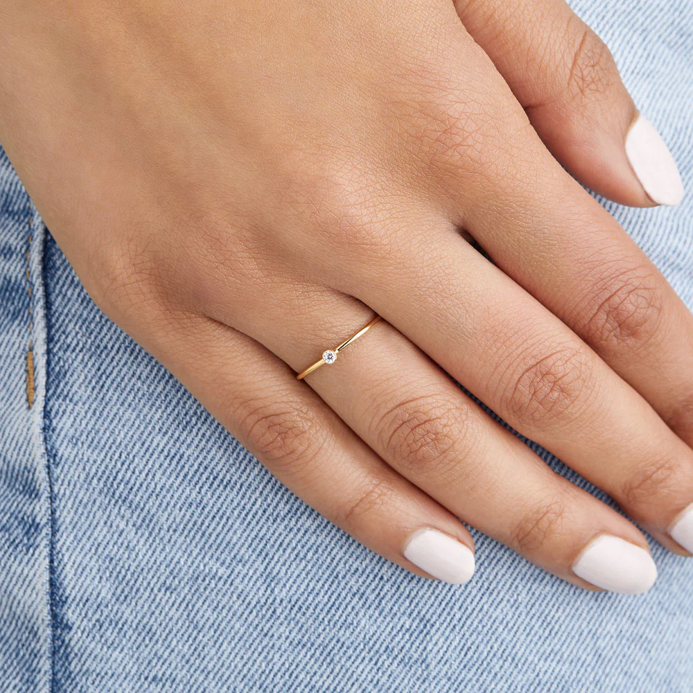 Gold Thin Diamond Style Stacking Ring - Image 3