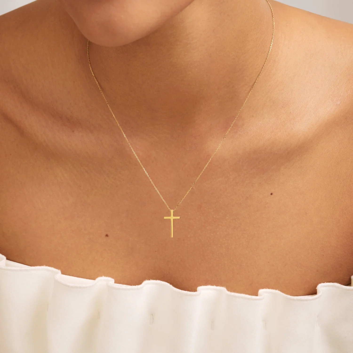 Gold Thread-through Cross Necklace - Image 4