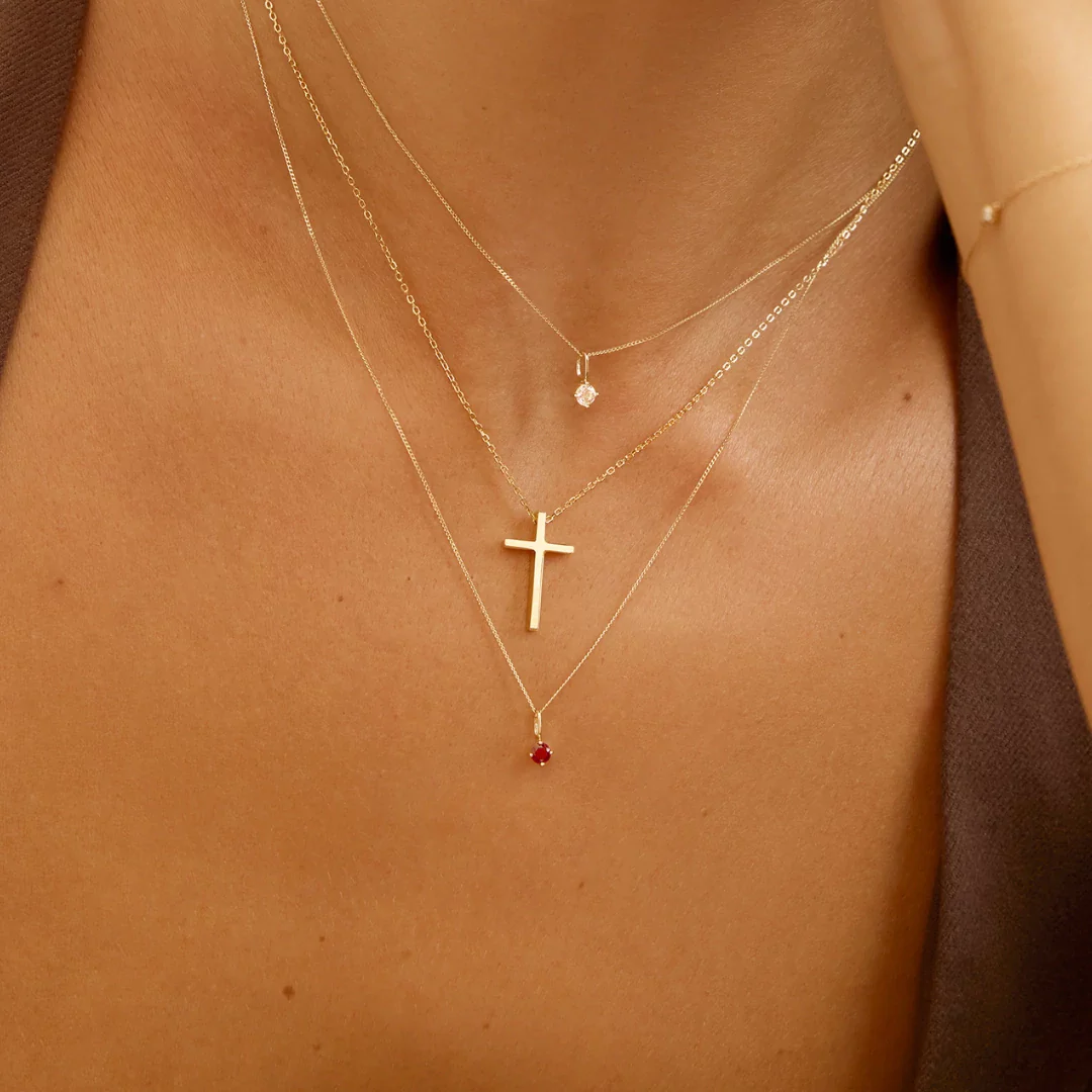 Gold Thread-through Cross Necklace - Image 5