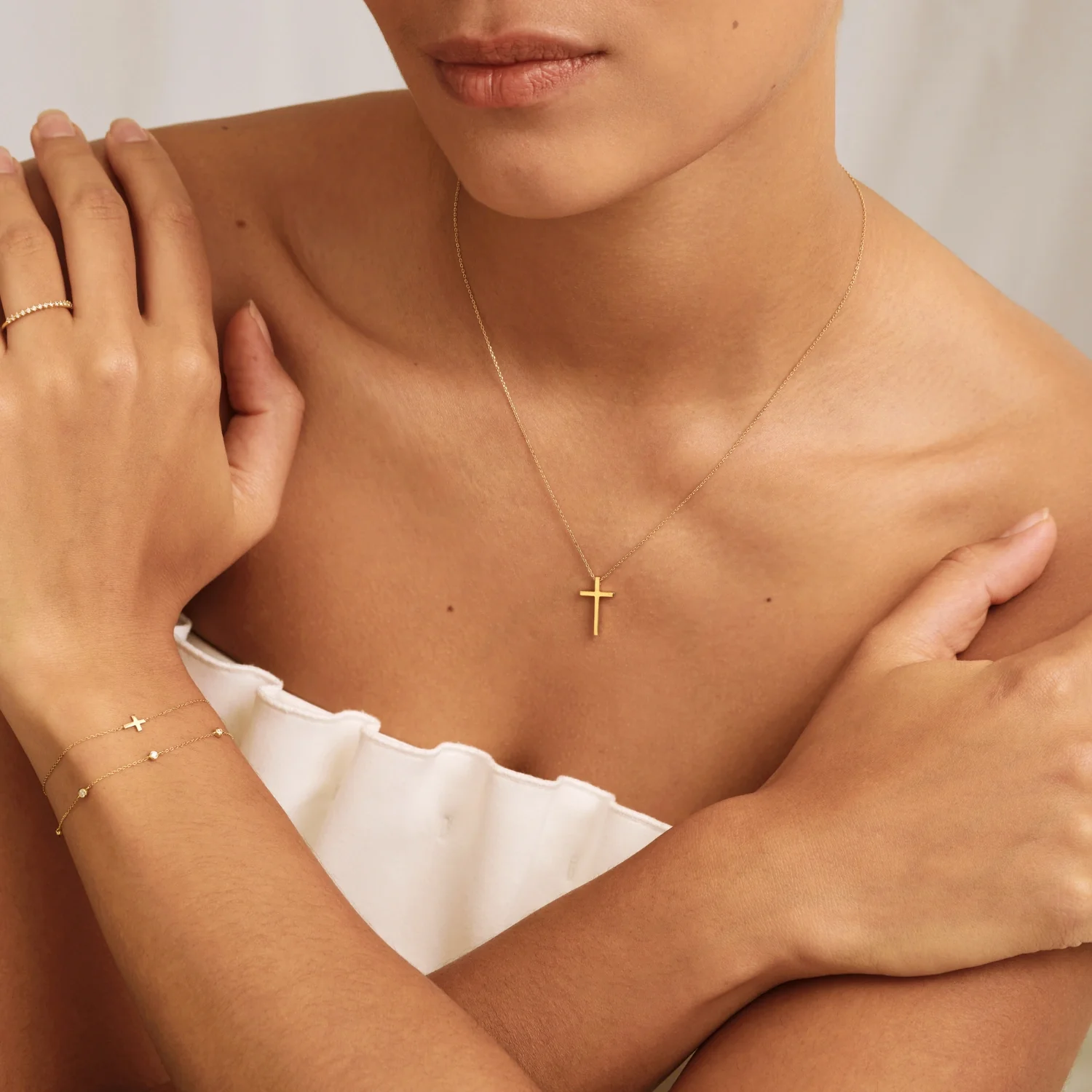 Gold Thread-through Cross Necklace - Image 6