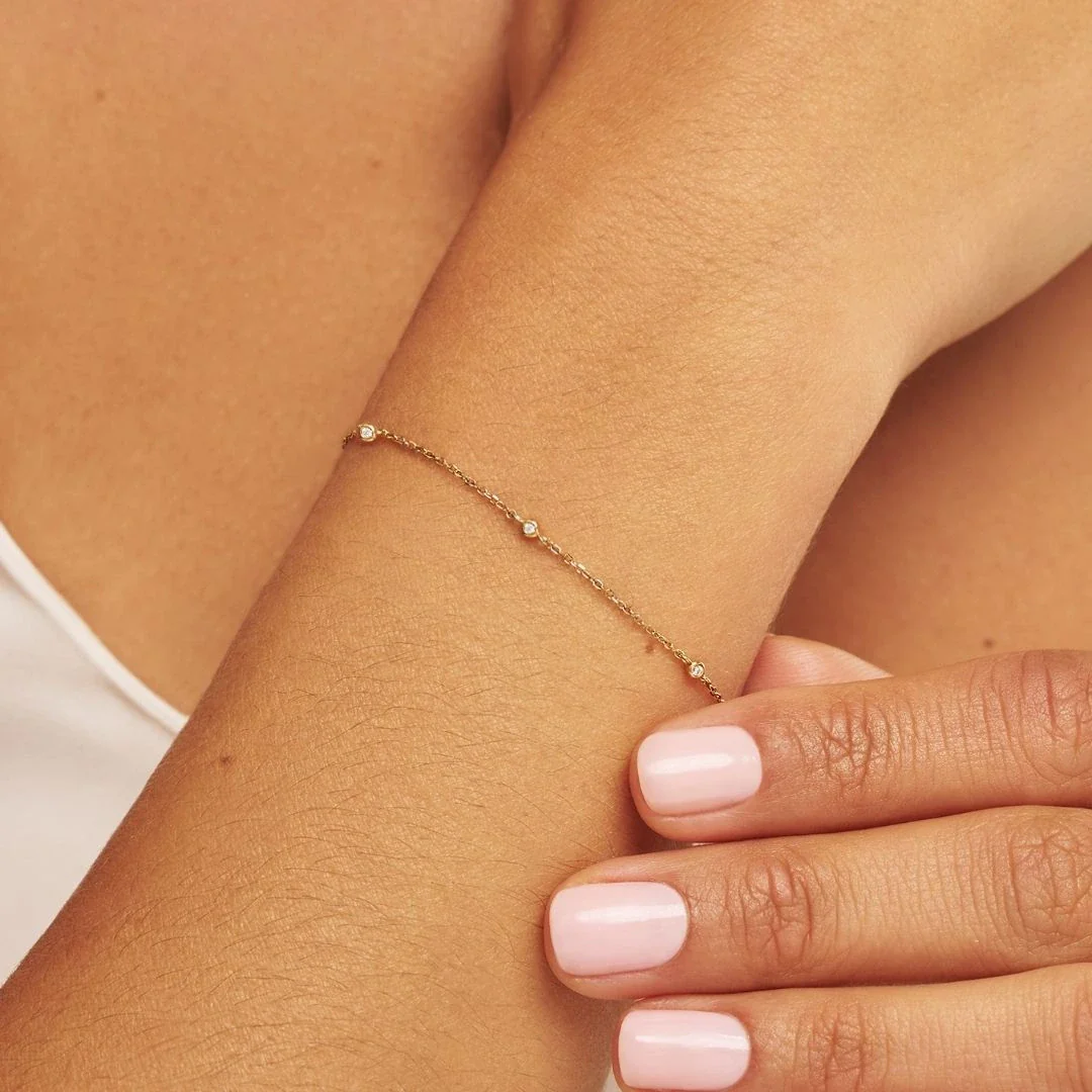 Gold Three Diamond Style Bracelet - Image 2