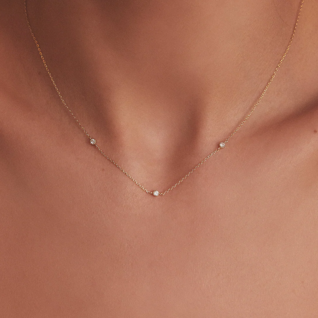 Gold Three Diamond Style Necklace - Image 2