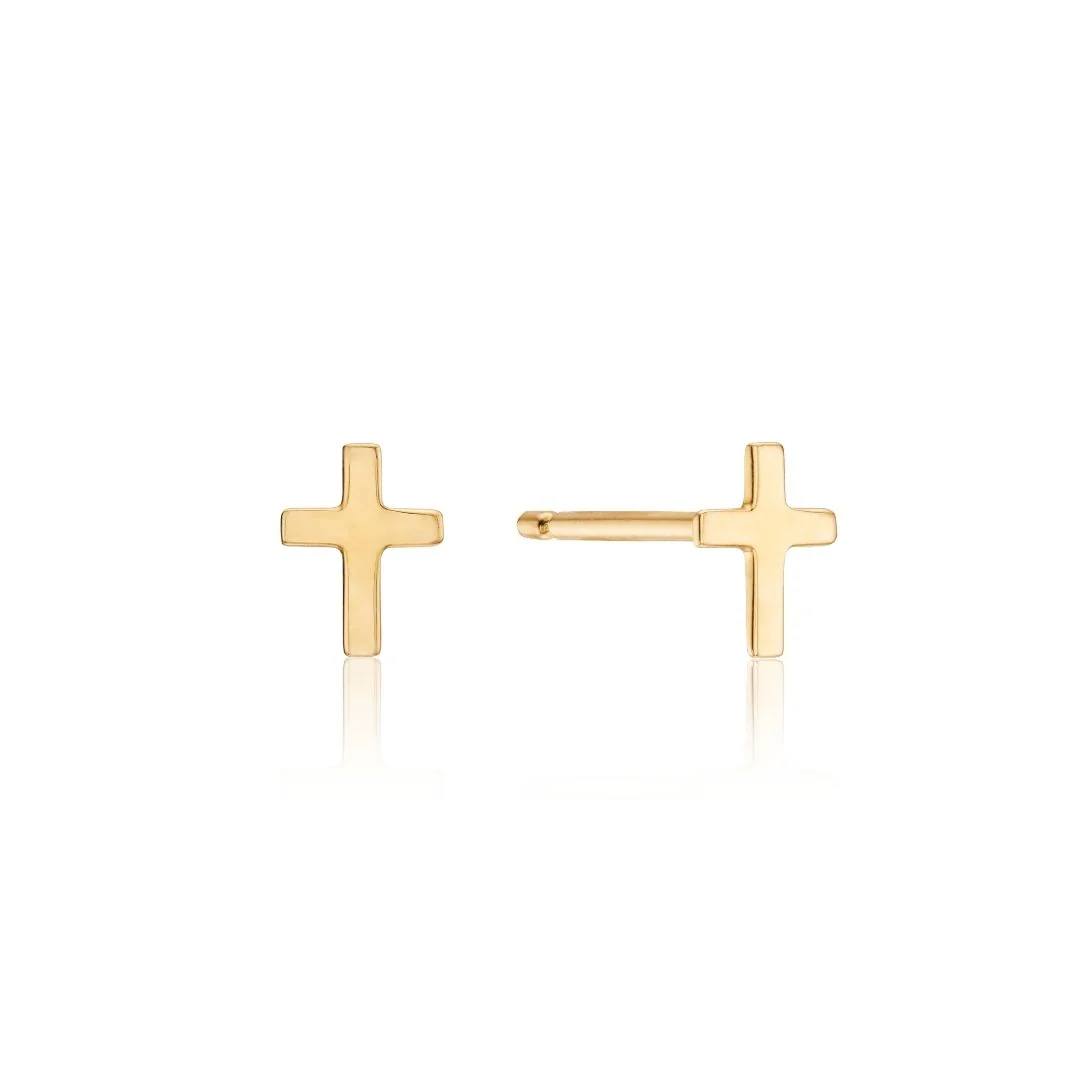 Gold Tiny Cross Stud Earrings
