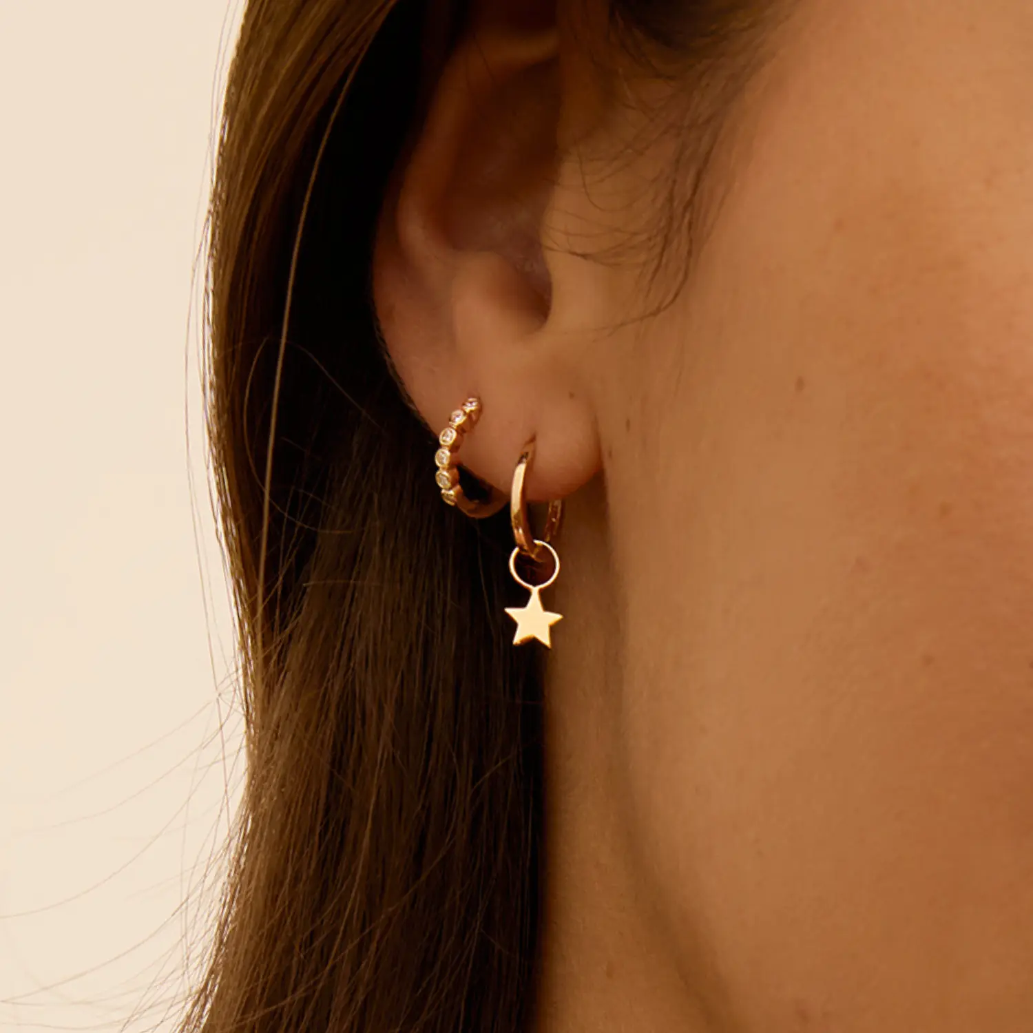 Gold Tiny Star Hoop Earrings - Image 2
