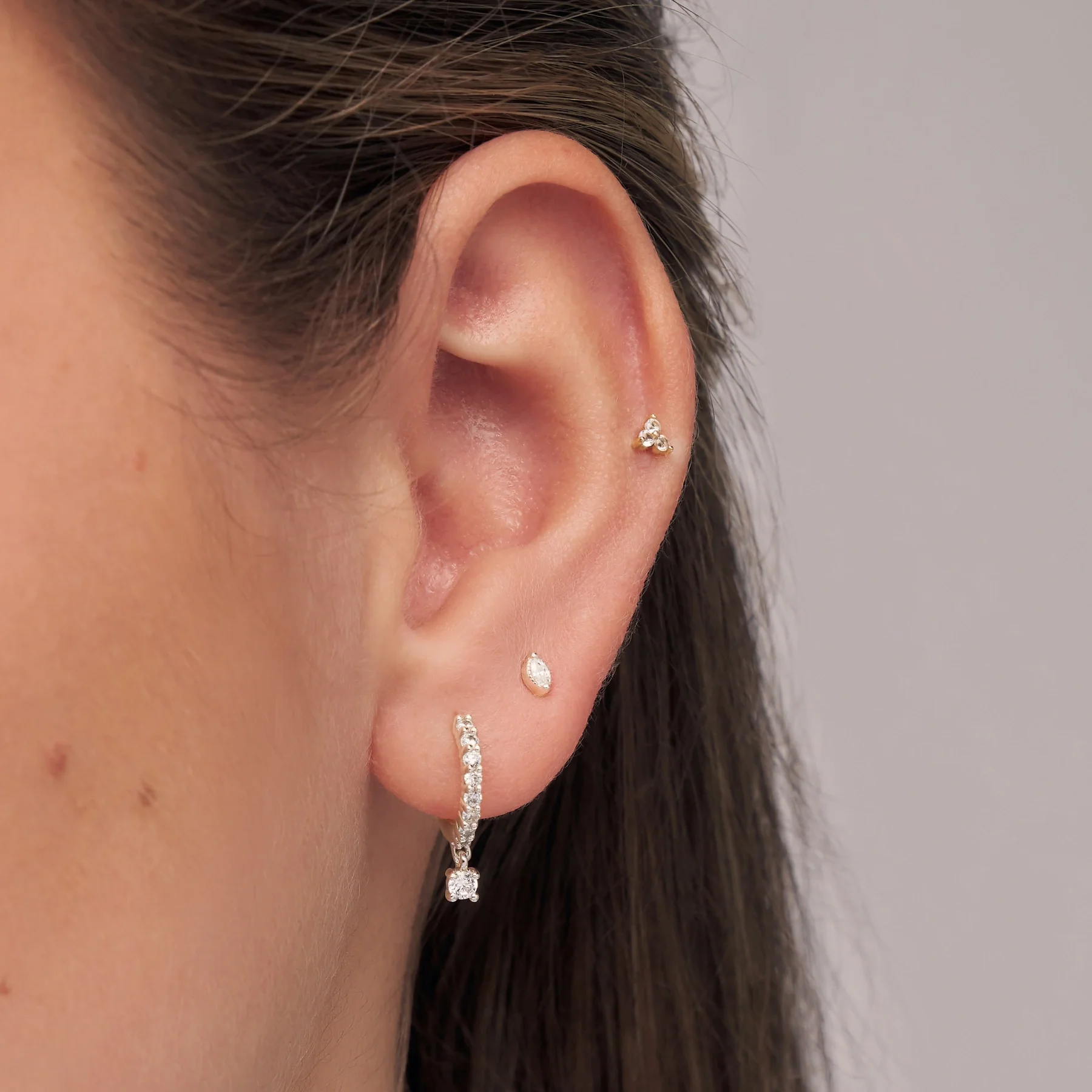 Silver Diamond Style Square Drop Earrings - Image 2