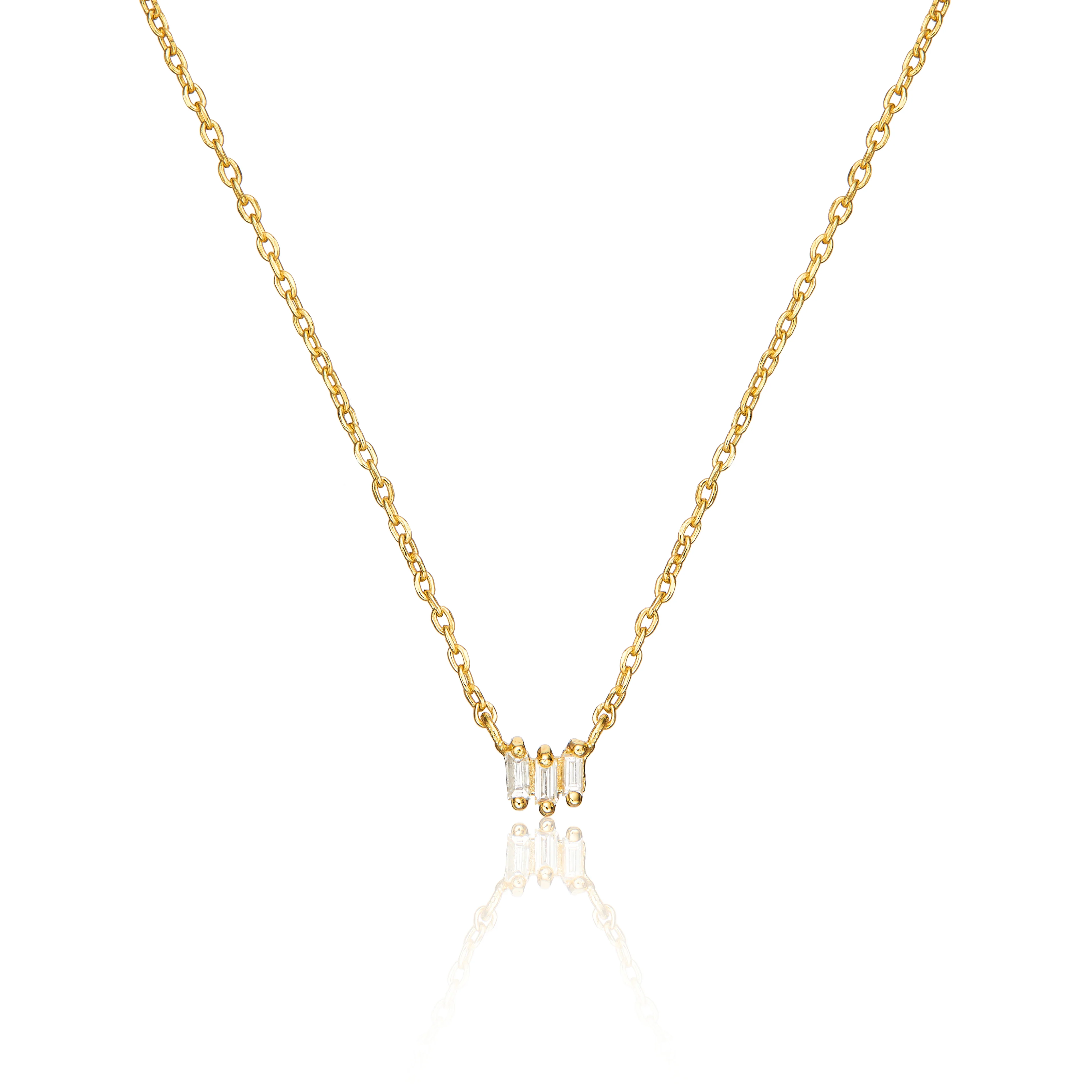 Gold Triple Baguette Diamond Necklace