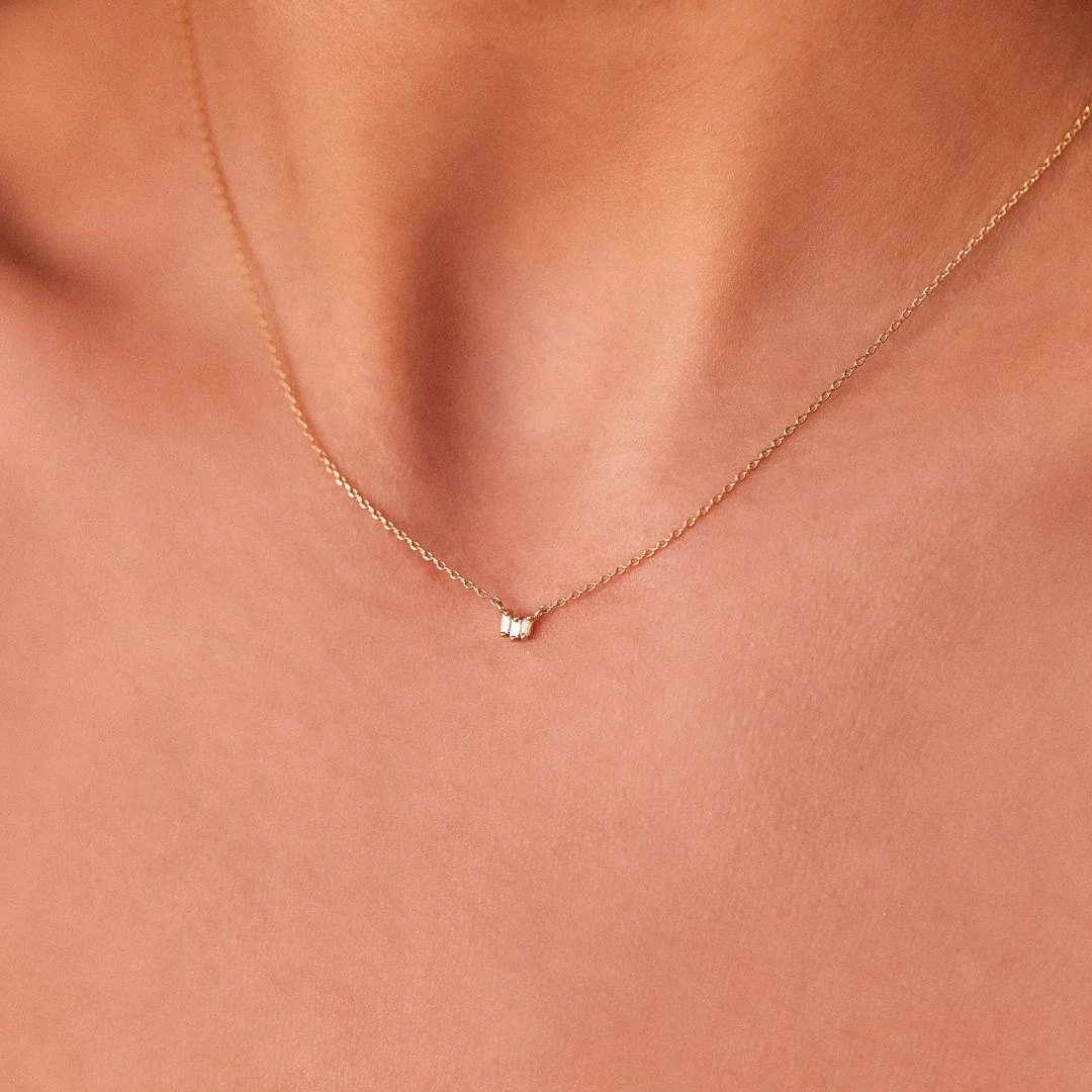 Gold Triple Baguette Diamond Necklace - Image 3
