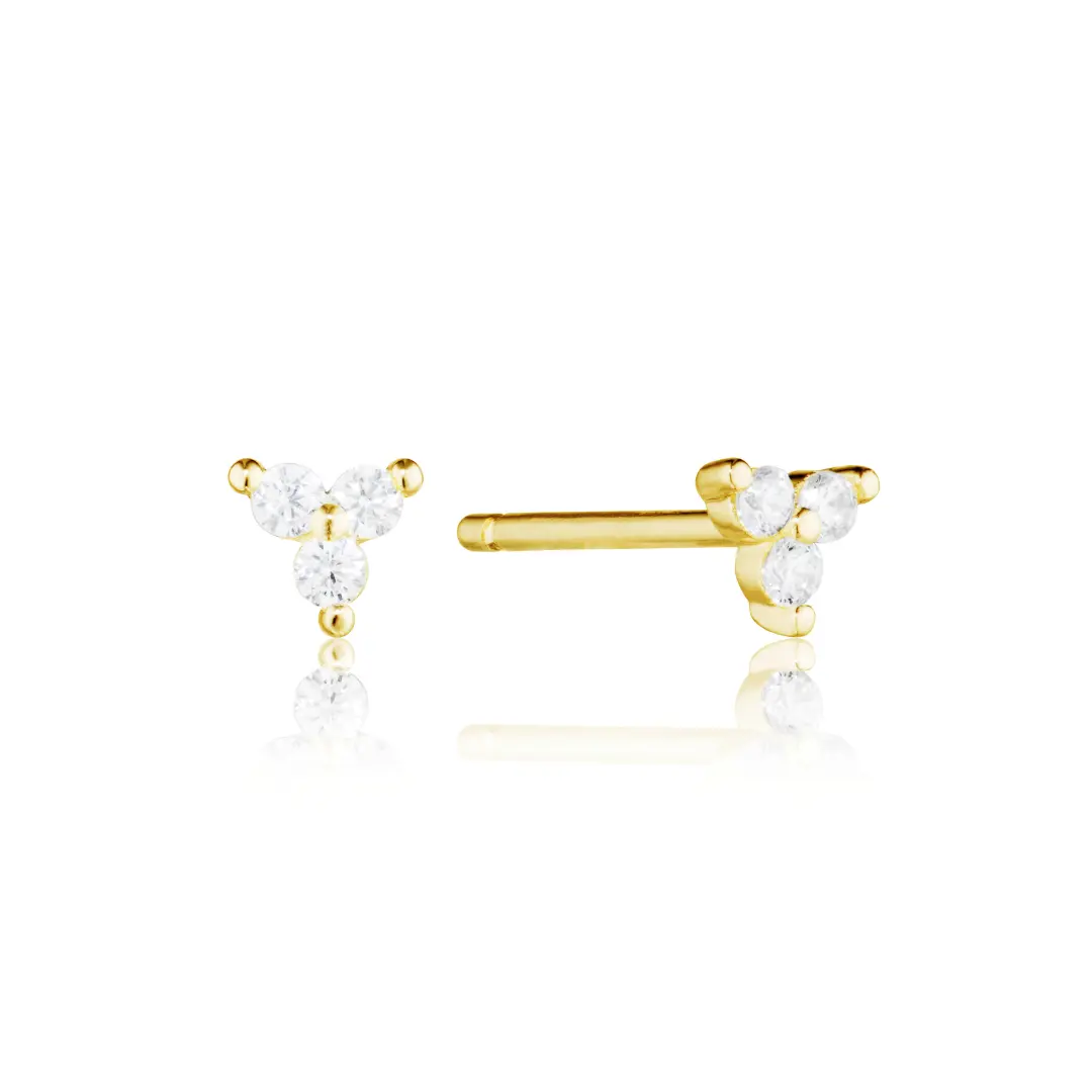 Gold Triple Diamond Style Stud Earrings