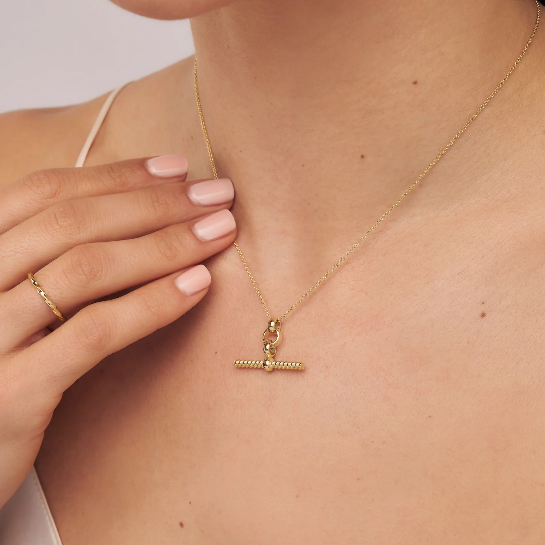 Gold Twisted T-Bar Necklace - Image 2