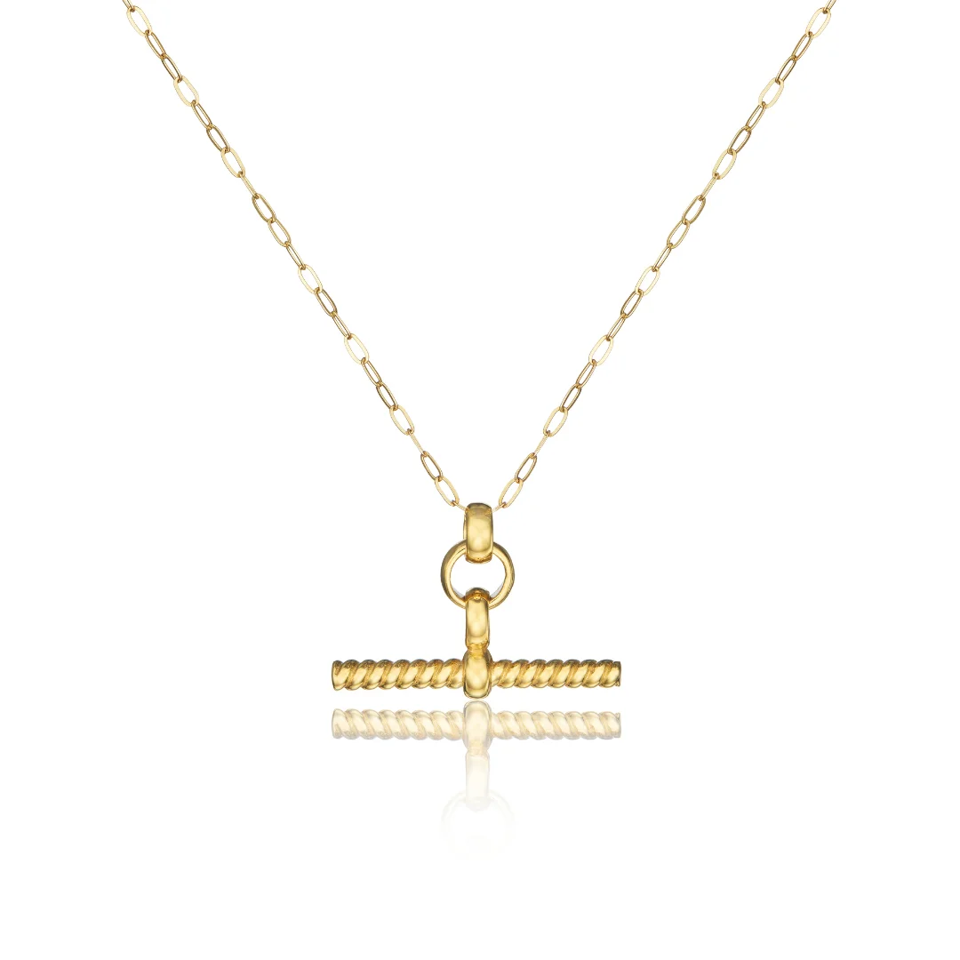 Gold Twisted T-Bar Necklace - Image 4