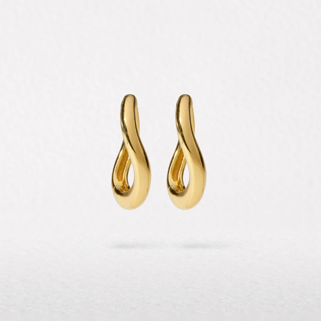 Gold Wave Huggie Hoop Earrings - Image 5