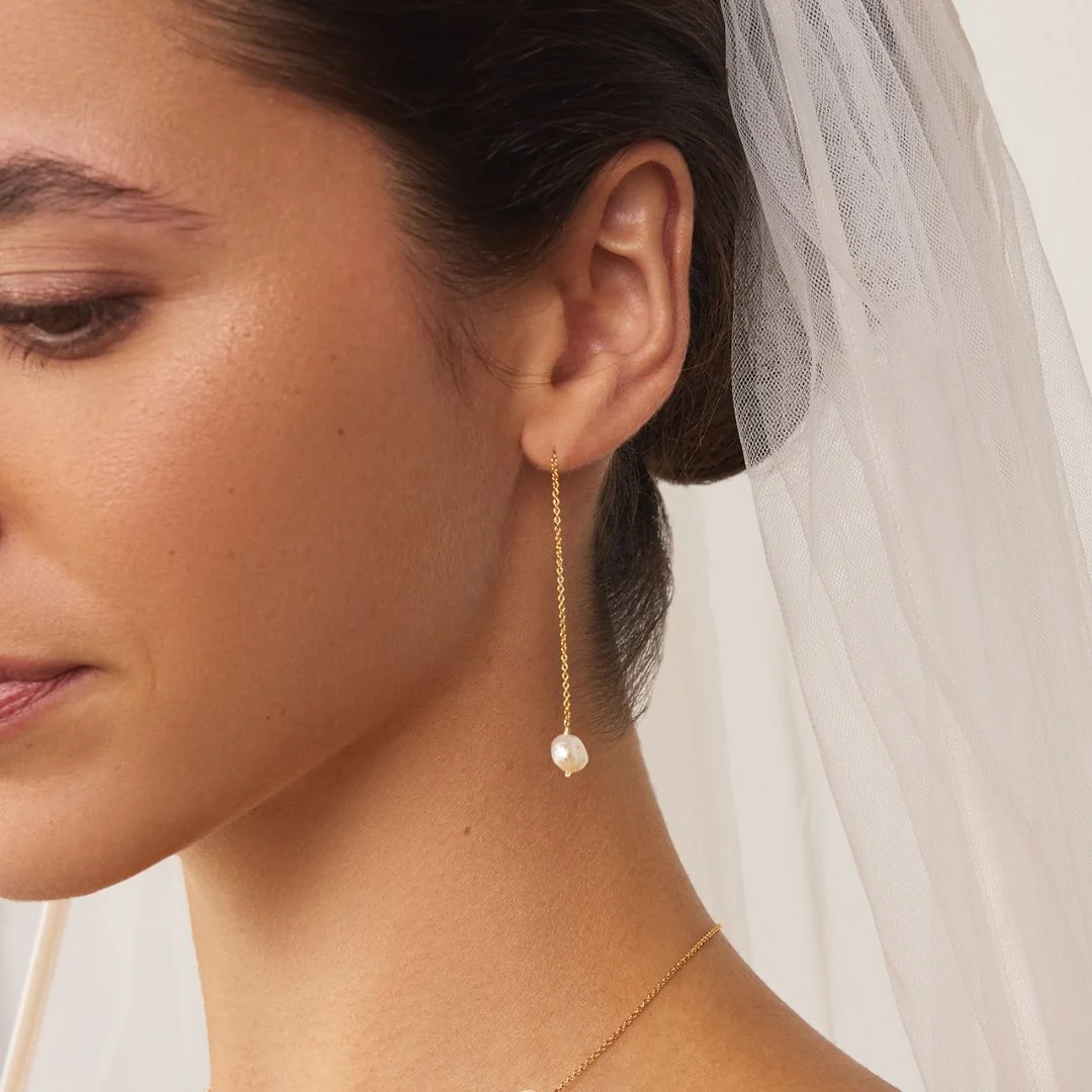 Gold Baroque Pearl Ear Threaders - Image 2