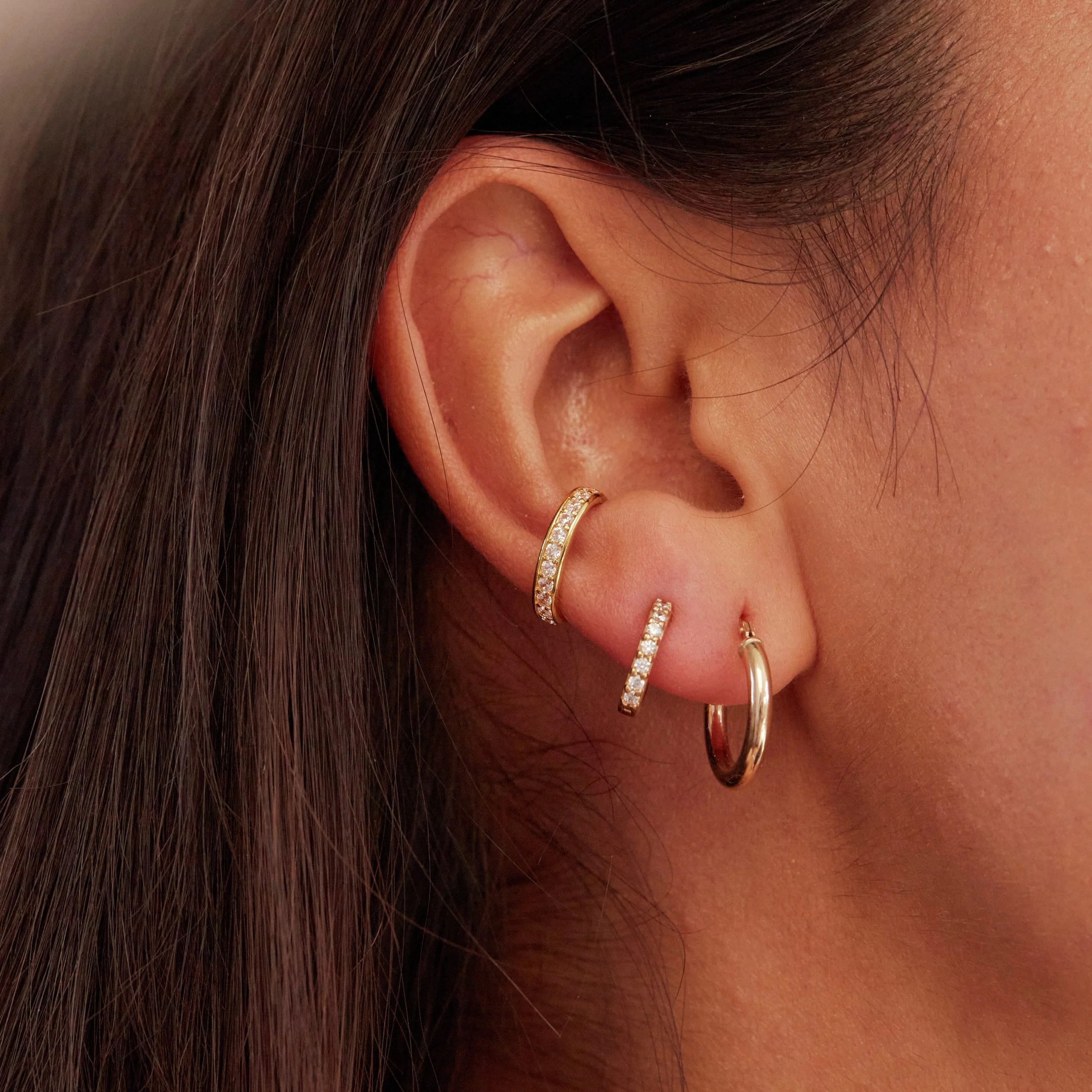 Gold Diamond Style Huggie Hoop Earrings - Image 5
