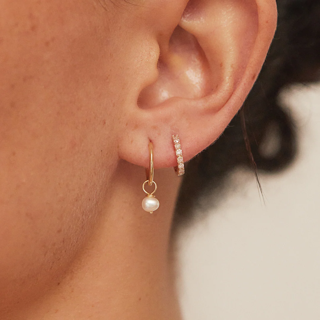 Solid Gold Genuine Diamond Huggie Hoop Earrings - Image 3