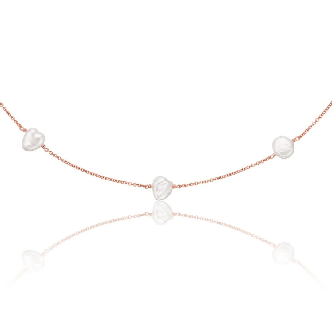 Rose Gold Five Baroque Pearl Choker