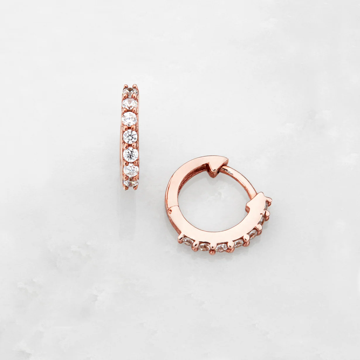 Rose Gold Huggie Pearl Drop Earrings - Image 7