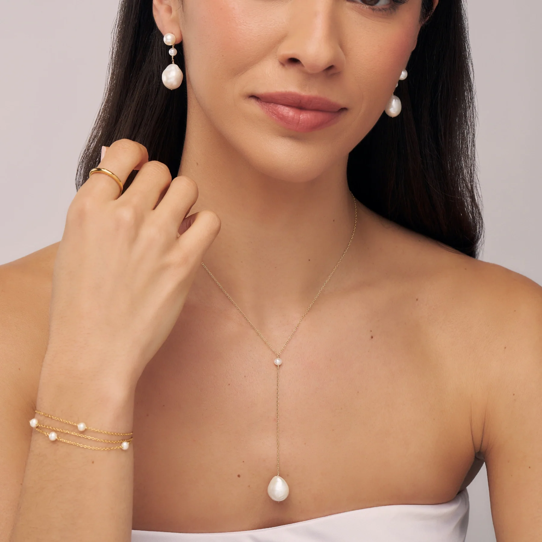 Gold Large Baroque Pearl Lariat Necklace - Image 3