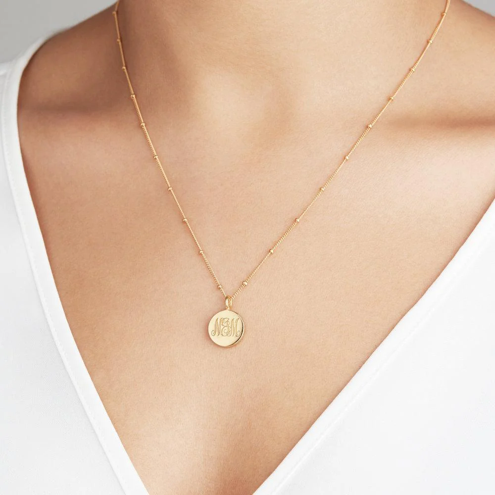 Rose Gold Large Engraved Disc Necklace - Image 2