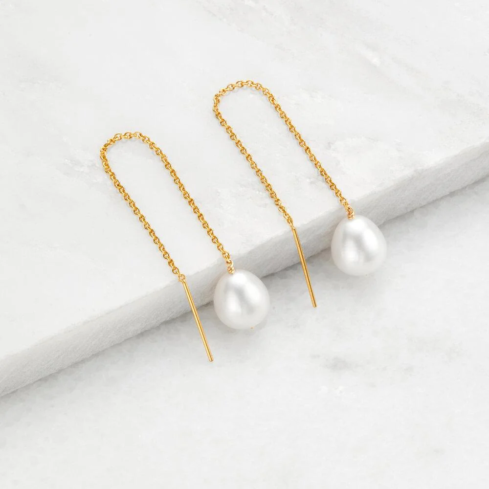Rose Gold Large Pearl Drop Ear Threaders - Image 3