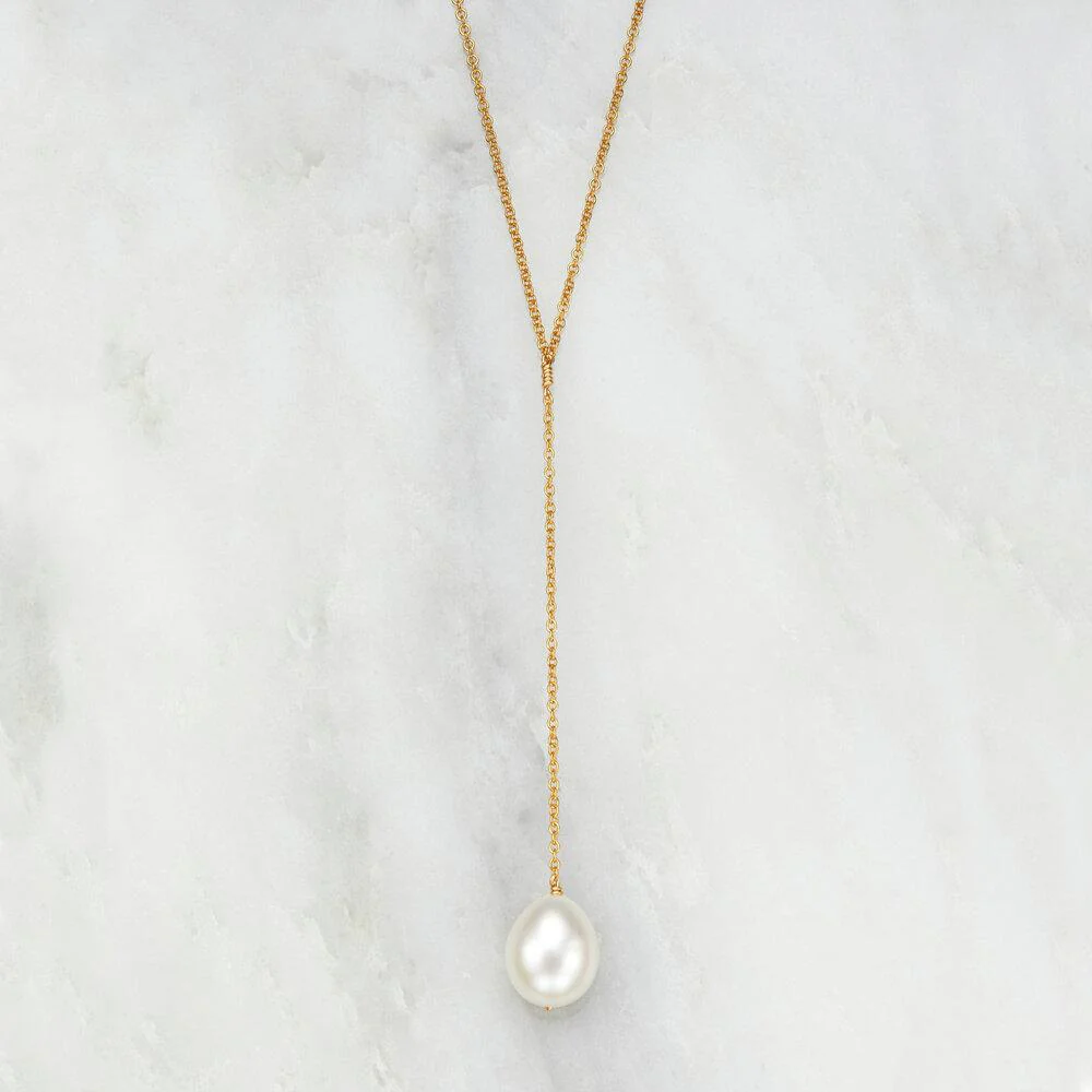 Rose Gold Large Pearl Lariat Necklace - Image 3