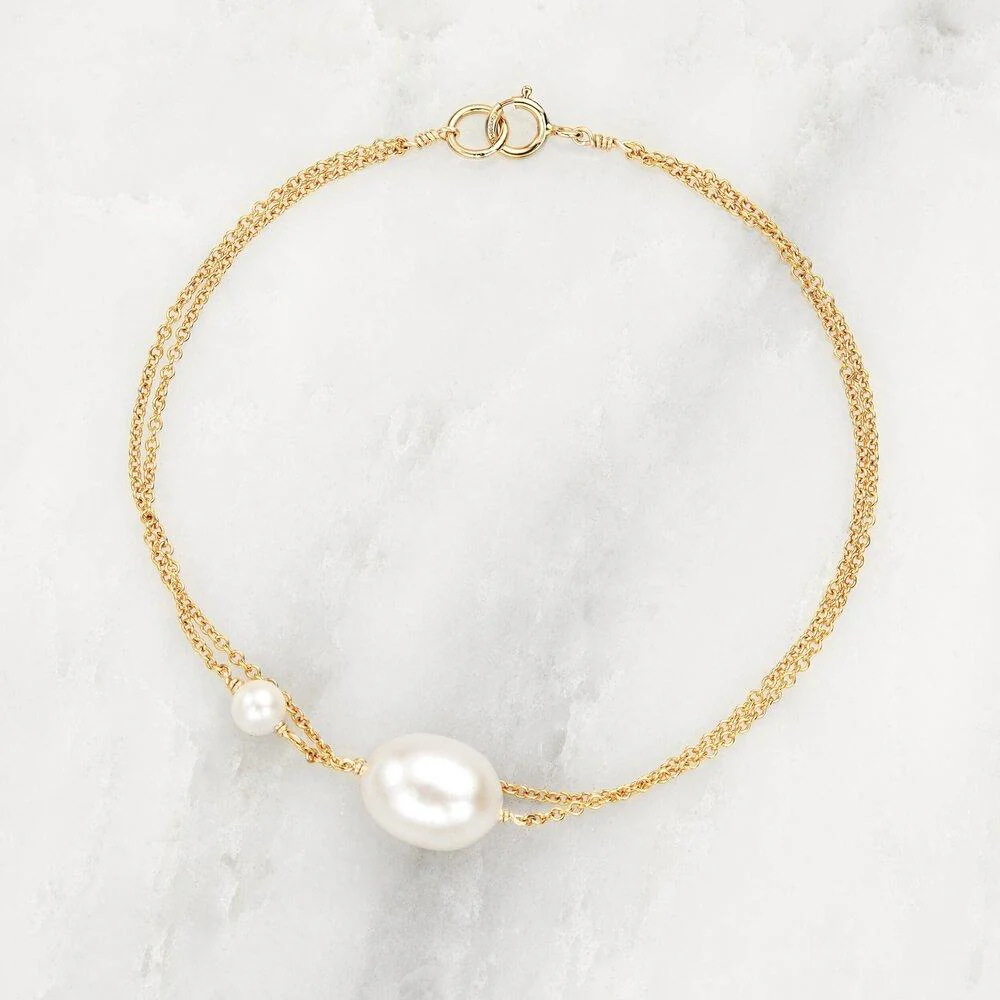 Rose Gold Layered Large and Small Pearl Bracelet - Image 3