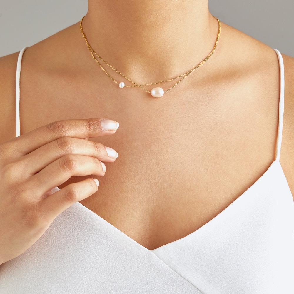 Rose Gold Layered Large and Small Pearl Choker - Image 2