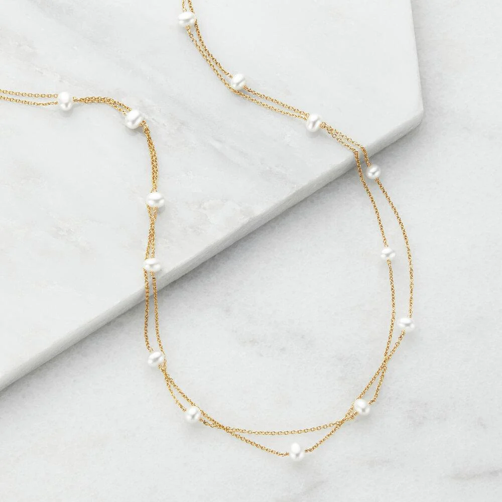 Rose Gold Layered Pearl Necklace - Image 3
