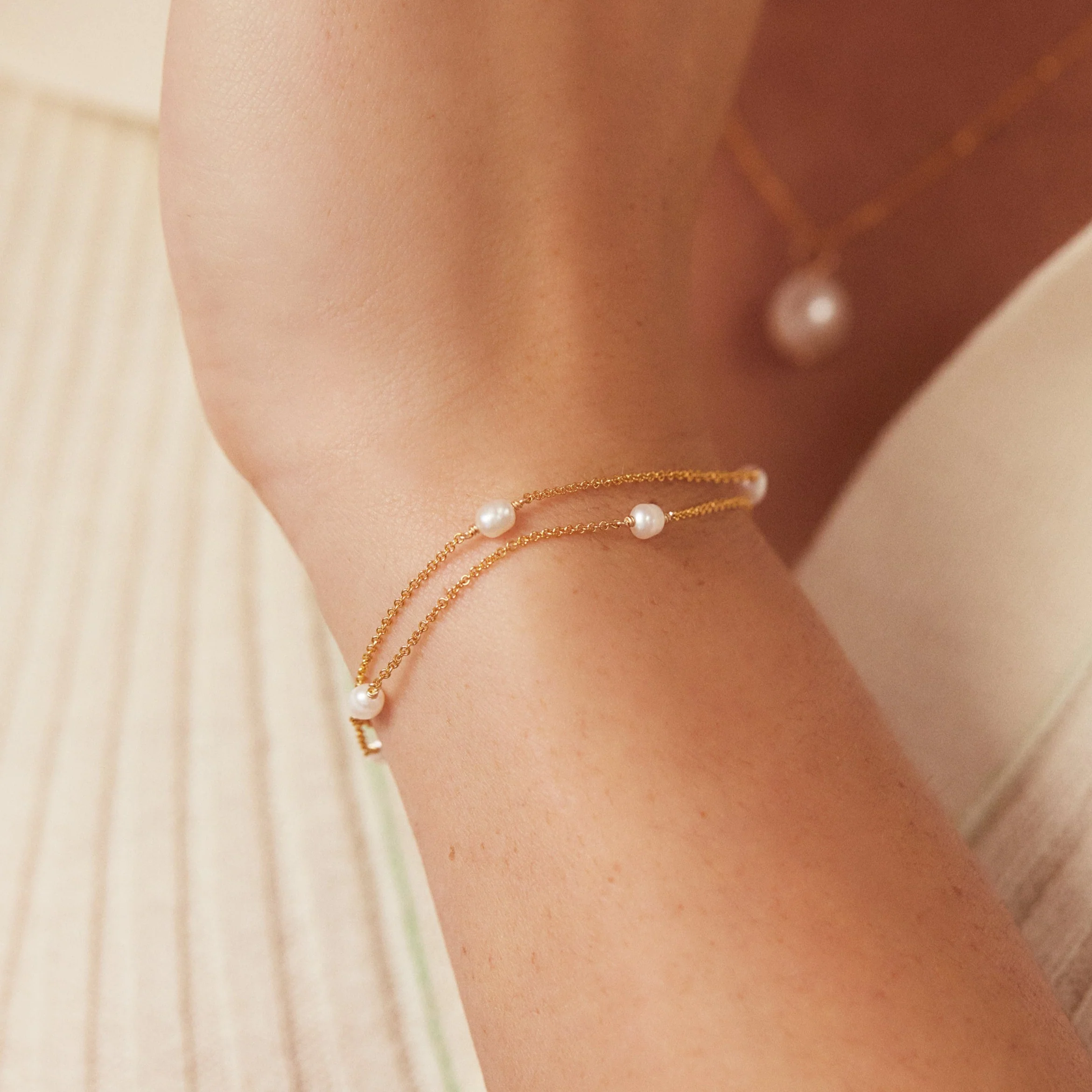 Rose Gold Layered Seed Pearl Bracelet - Image 2