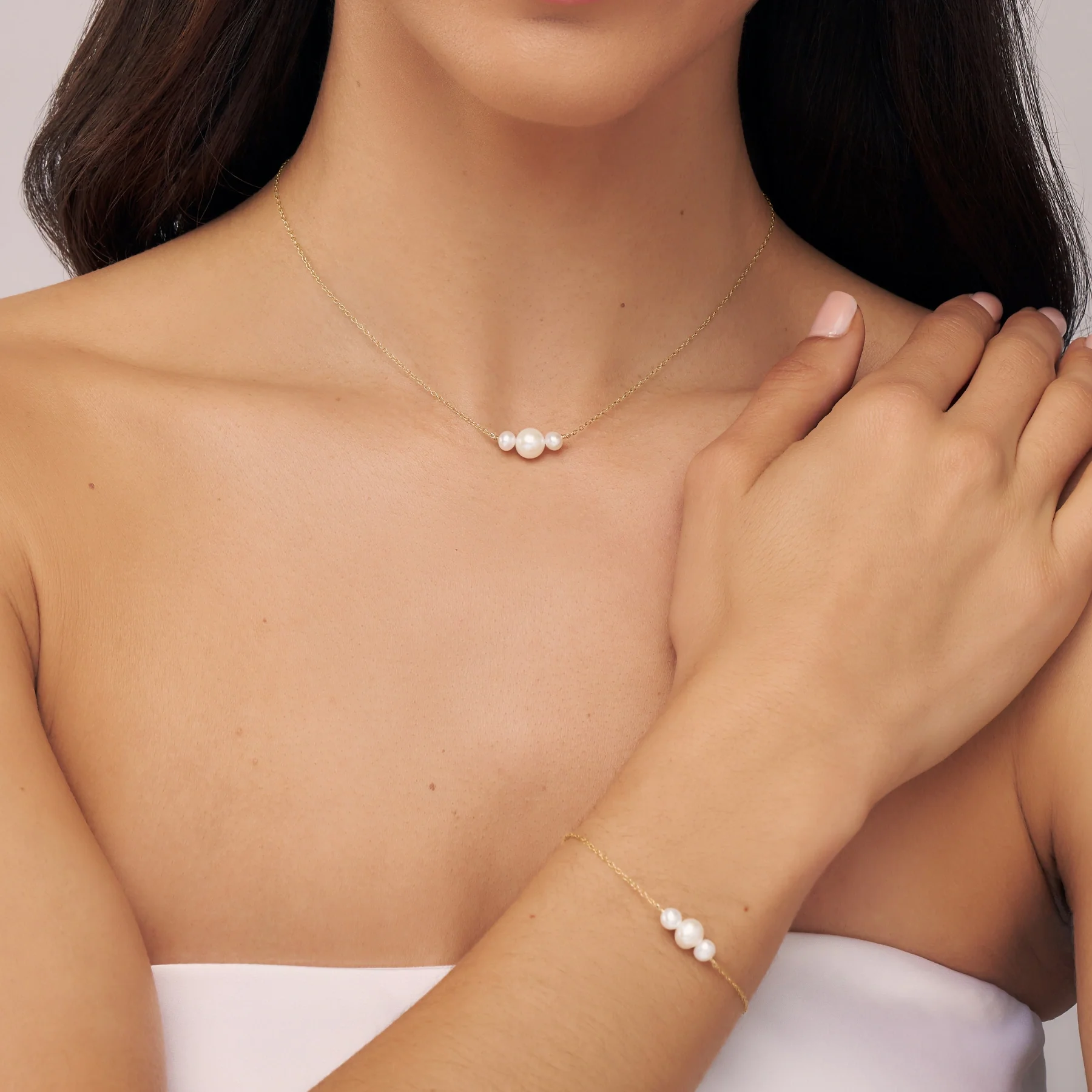 Gold Multi Pearl Cluster Necklace - Image 3