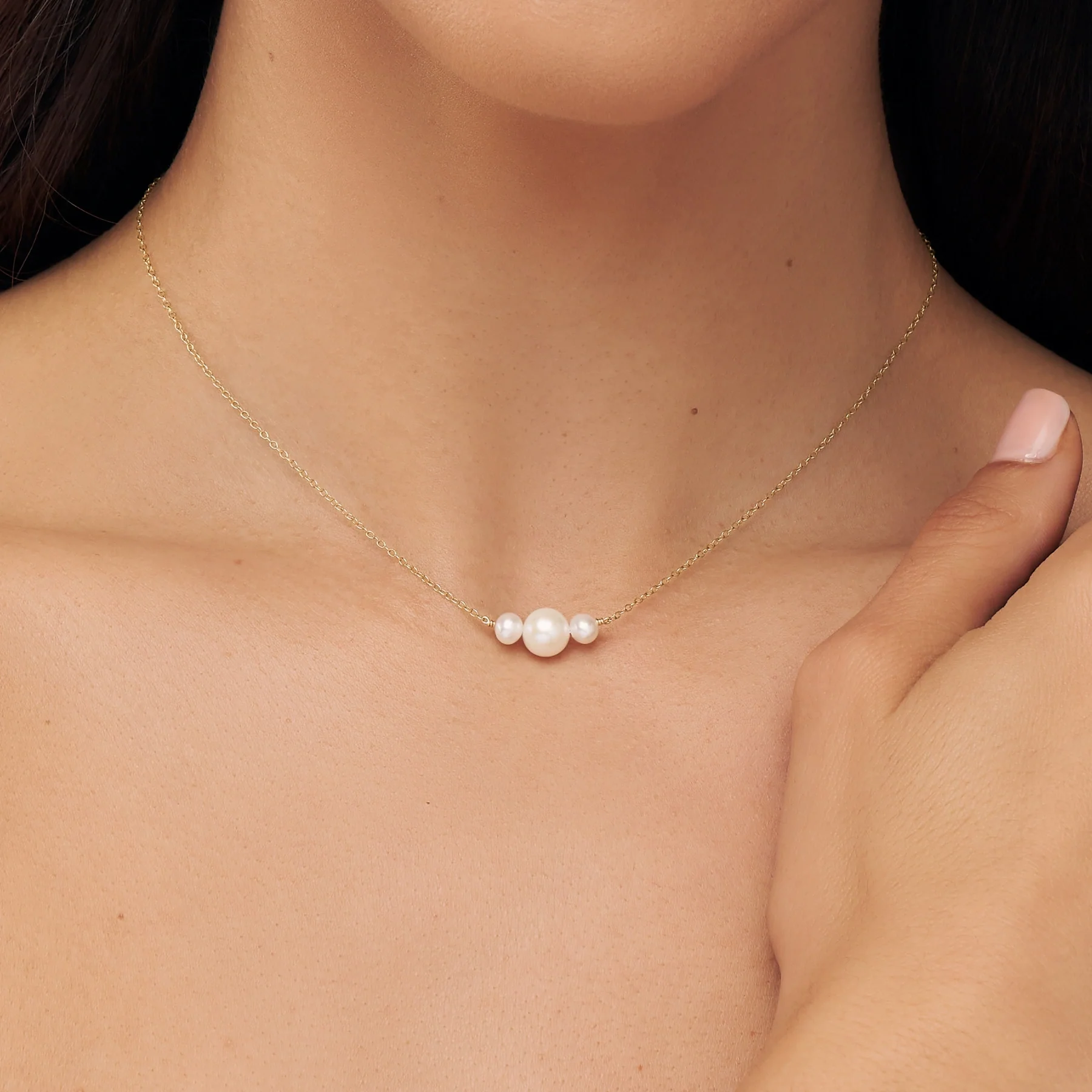 Gold Multi Pearl Cluster Necklace - Image 2