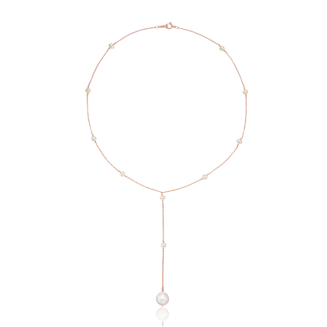 Rose Gold Multi Pearl Lariat Necklace