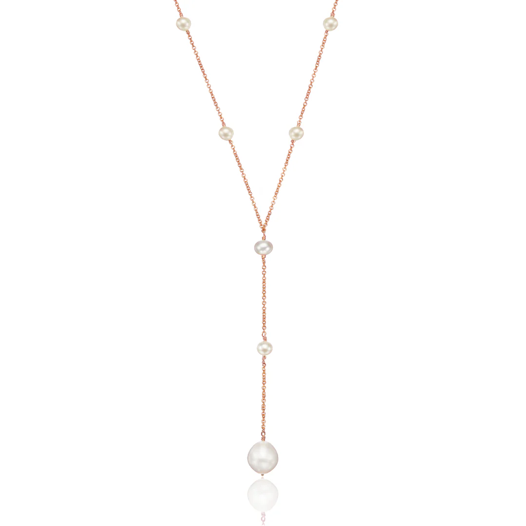 Rose Gold Multi Pearl Lariat Necklace - Image 2