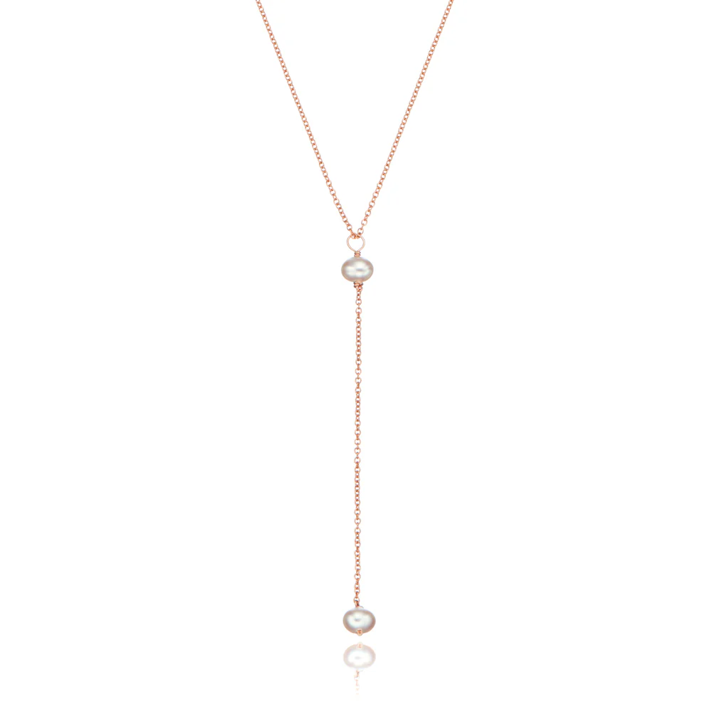 Rose Gold Pearl Lariat Necklace