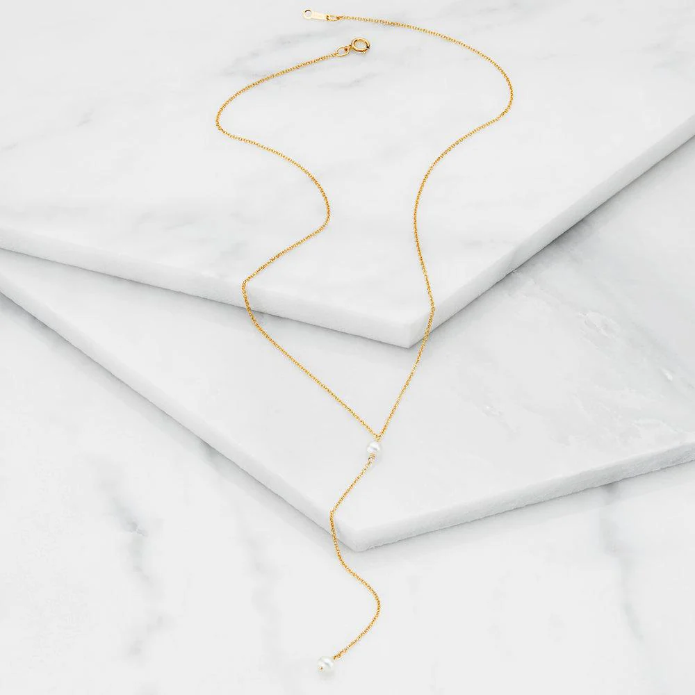 Rose Gold Pearl Lariat Necklace - Image 3