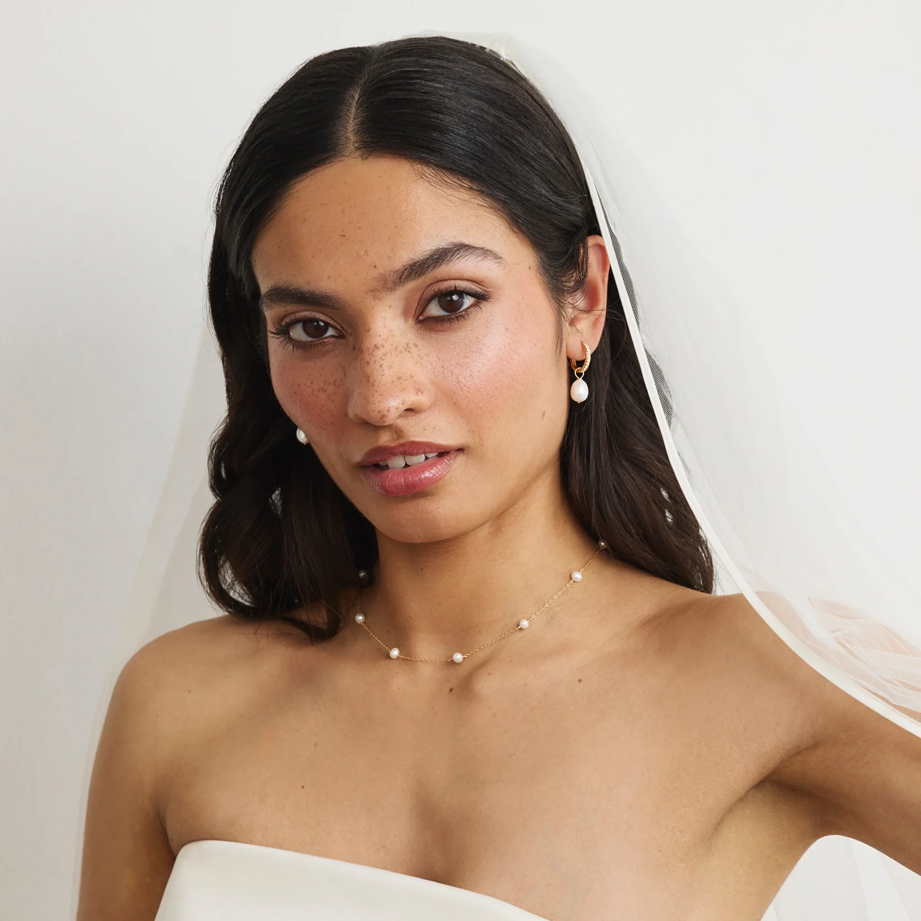 Gold Diamond Style Large Pearl Drop Hoop Earrings - Image 3