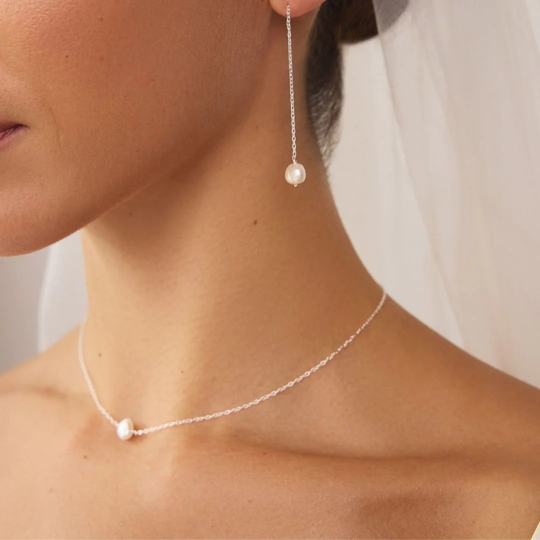 Silver Baroque Pearl Ear Threaders - Image 3