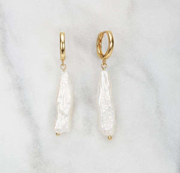 Silver Baroque Pearl Shard Hoop Earrings - Image 5