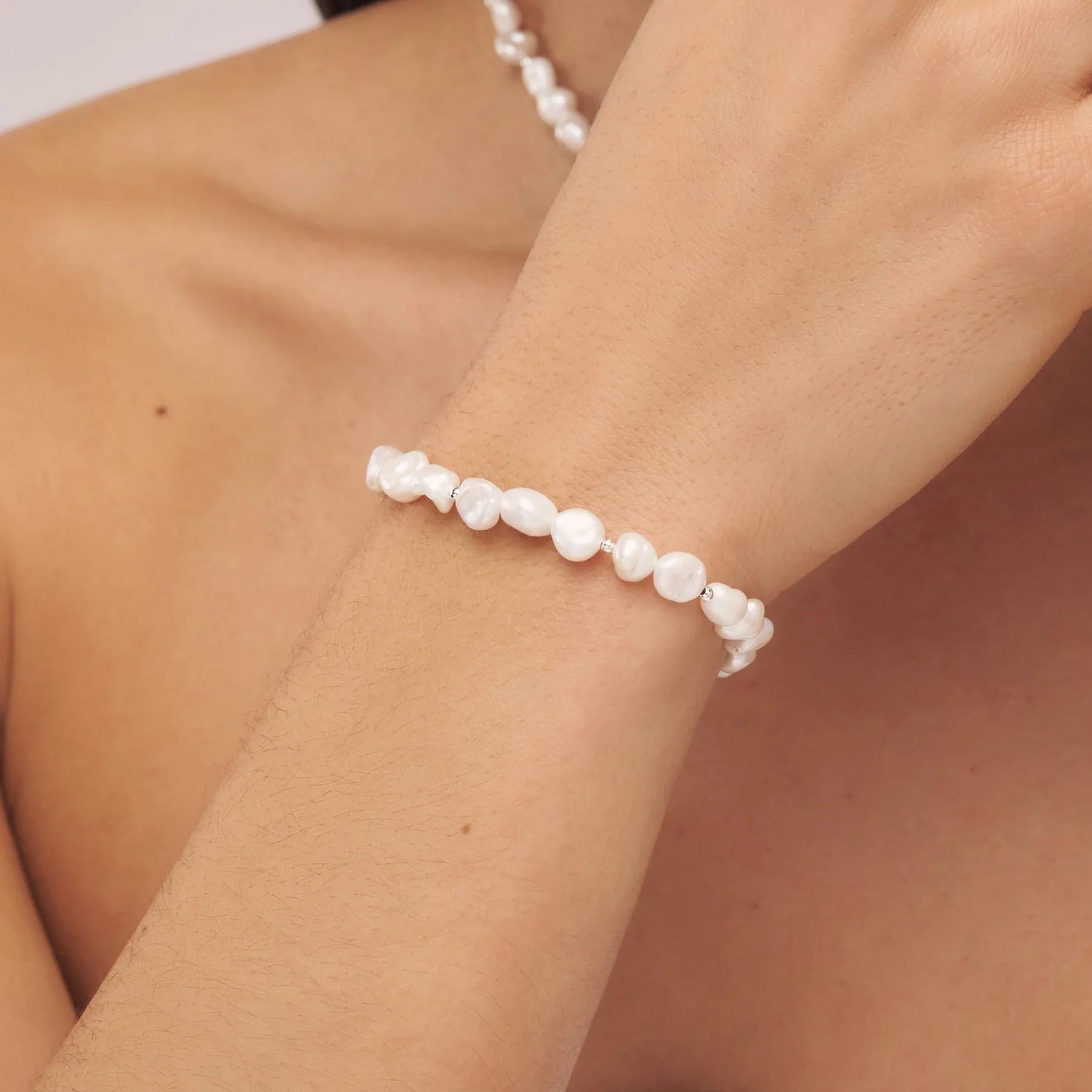 Silver Beaded Baroque Pearl Bracelet - Image 2